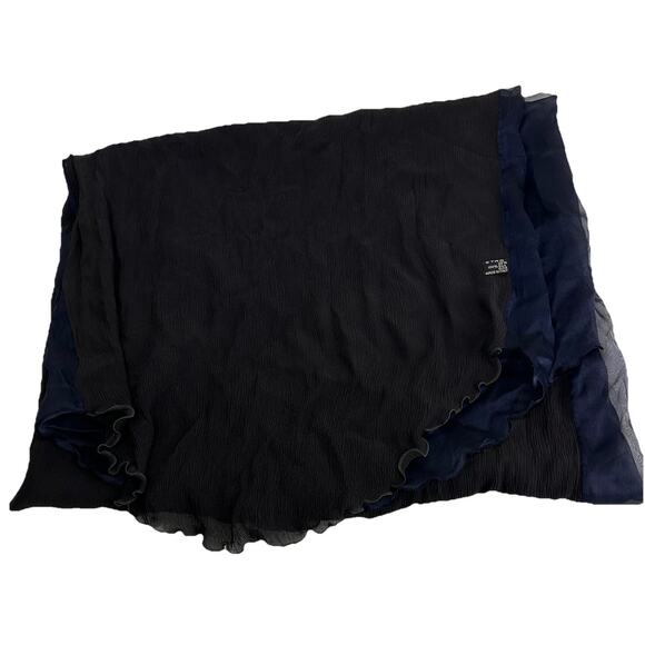 etro Italy 100% silk solid blue black crinkle Ruffle Hem scarf - Picture 16 of 16